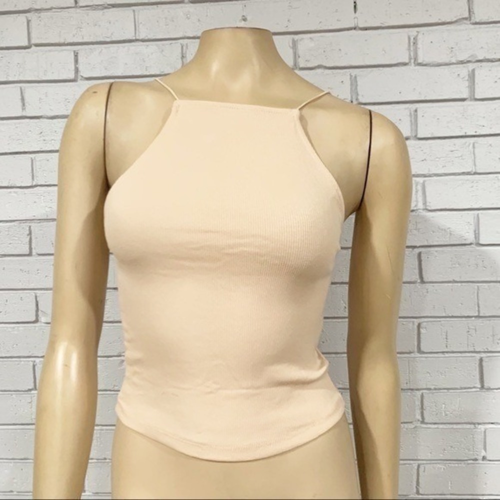 Zara Peach Ribbed‎ High Neck Spaghetti Strap Camisole Top Size Medium